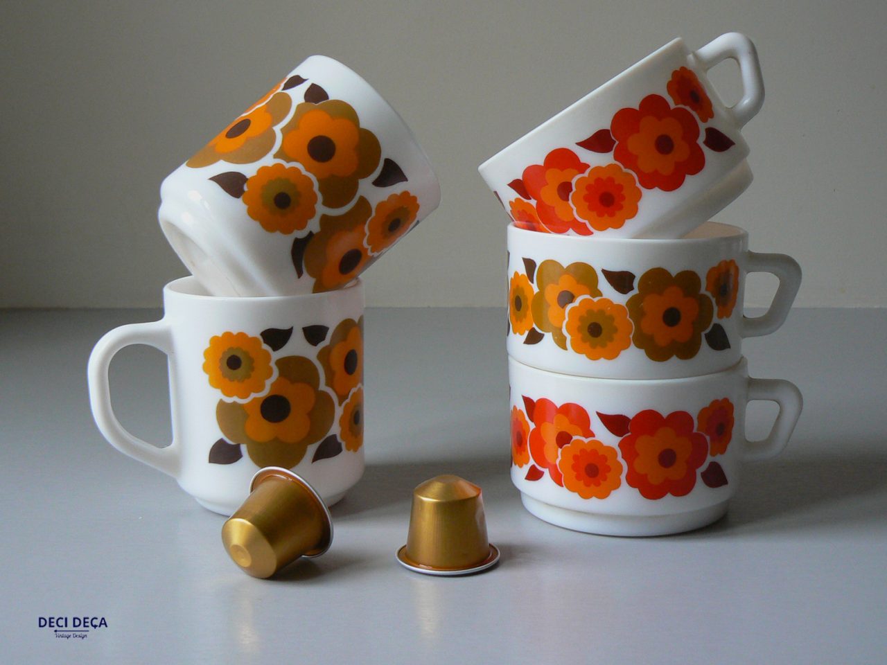 Lot De 3 Tasses Arcopal France Vintage 80's Décor Bord De Mer Marins